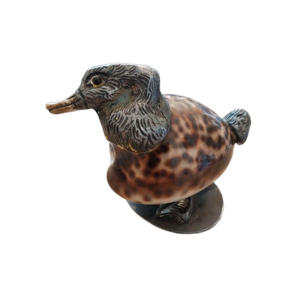 Gabriella Binazzi Italian Cowrie Shell Duck Figurine Vintage Glass Eye
